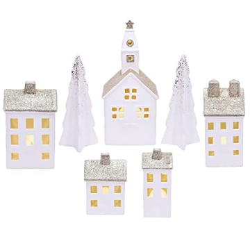 Mark Feldstein & Associates Winter Village White Glitter LED Set