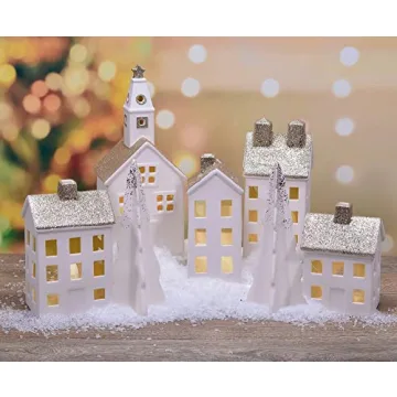 Gorgeous White Glitter LED Village Set for Christmas