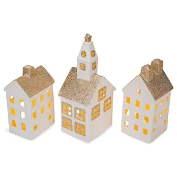 Gorgeous White Glitter LED Village Set for Christmas