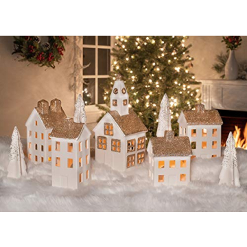 Gorgeous White Glitter LED Village Set for Christmas