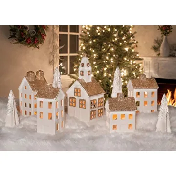 Gorgeous White Glitter LED Village Set for Christmas