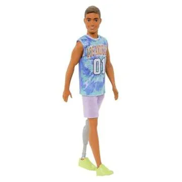 Barbie Fashionistas Ken Fashion Doll #212 with Prosthetic Leg Wearing Removable Los Angeles Jersey, Purple Shorts & Sneakers