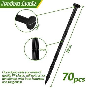 Siebwin 70PCS 8 Inch Plastic Garden Edging Nails Spiral Landscape Edging Spikes Anchoring Spikes for...