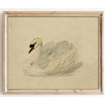 Kizbok Vintage Wall Art Decor Classical Swan Canvas Prints Farmhouse Wall Decor Rustic Watercolor Sw...