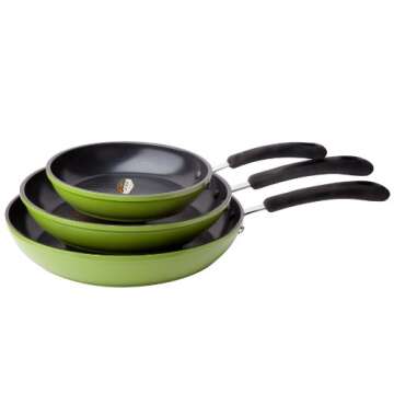 Ozeri Frying Pan 3-Piece Set (8", 10", 12") – 100% PTFE PFC, APEO, GenX, NMP and NEP-Free German-Made Coating, Green