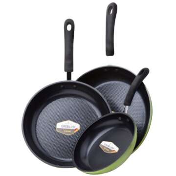 Ozeri Frying Pan 3-Piece Set (8", 10", 12") – 100% PTFE PFC, APEO, GenX, NMP and NEP-Free German-Made Coating, Green