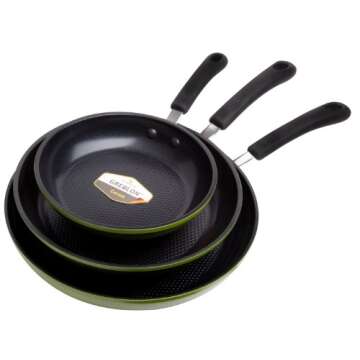Ozeri Frying Pan 3-Piece Set (8", 10", 12") – 100% PTFE PFC, APEO, GenX, NMP and NEP-Free German-Made Coating, Green