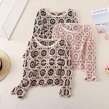 Honganda Women's Knit Crochet Cardigan with Floral Embroidery