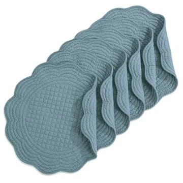 HOMBYS Quilted Placemats Set of 6 Washable Round Placemats for Kitchen Table-100% Cotton Fabric 13 I...
