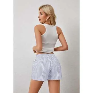 MISSACTIVER Women’s Y2K Striped Pajama Shorts Sexy Elastic Low Waist Pajama Bottoms Boxers Pj Bottoms Lounge Sleepwear White