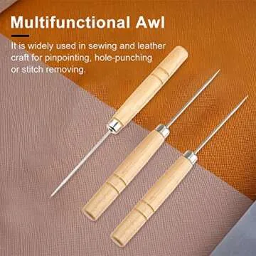 Hicello 5 Packs Sewing Awls, Leather Sewing Needle with Wood Handle, Pinpoint Stitching Sewing Awl Repair Tool for DIY Handmade Cloth Leather Shoe