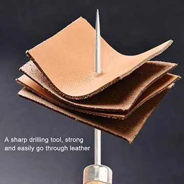 Hicello 5 Packs Sewing Awls, Leather Sewing Needle with Wood Handle, Pinpoint Stitching Sewing Awl Repair Tool for DIY Handmade Cloth Leather Shoe