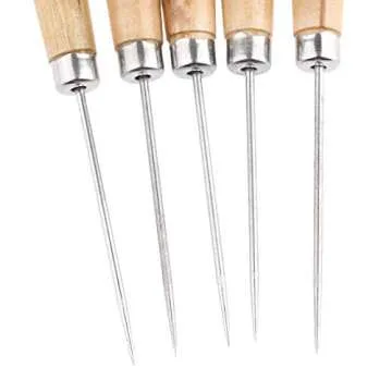 Hicello 5 Packs Sewing Awls, Leather Sewing Needle with Wood Handle, Pinpoint Stitching Sewing Awl Repair Tool for DIY Handmade Cloth Leather Shoe