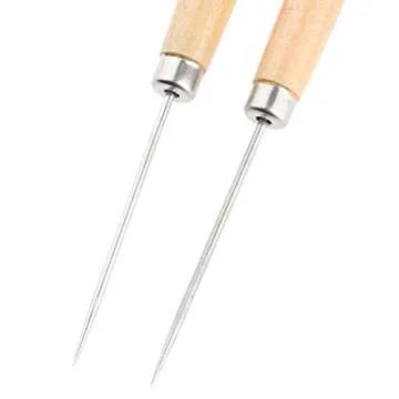 Hicello 5 Packs Sewing Awls, Leather Sewing Needle with Wood Handle, Pinpoint Stitching Sewing Awl Repair Tool for DIY Handmade Cloth Leather Shoe