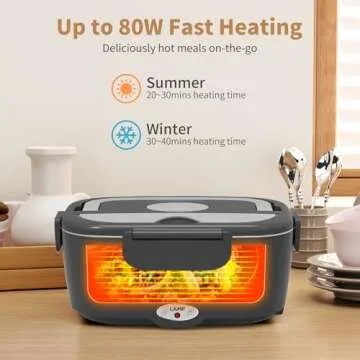 Geveniss Electric Lunch Box Food Heater - 80W Fast Heating Lunch Box (12V/24V/110V) - Dual 1.5L SS Containers - Portable Food Warmer for Car, Truck, Office, Travel Use - Ideal for Men, Women, Adults