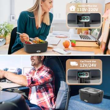 Geveniss Electric Lunch Box Food Heater - 80W Fast Heating Lunch Box (12V/24V/110V) - Dual 1.5L SS Containers - Portable Food Warmer for Car, Truck, Office, Travel Use - Ideal for Men, Women, Adults