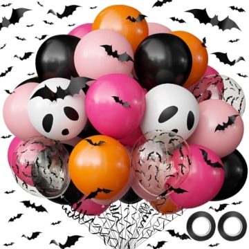 OuMuaMua Halloween Party Decorations Balloons Set - 62Pcs Colorful Balloons with 3D Bats for Kids Bi...