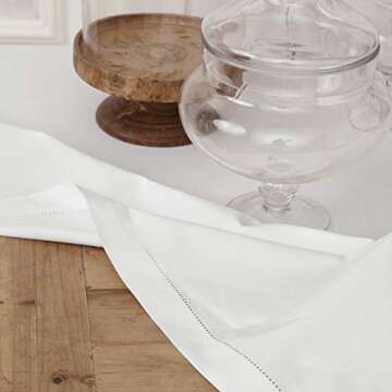 Solino Home White Tablecloth – Cotton Linen Hemstitch Valentines Day Tablecloth 84" L x 58" W Inch...