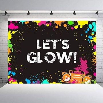 GYA Neon Let's Glow Party Backdrop 7x5ft Splatter Design