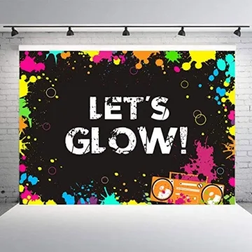 GYA Neon Let's Glow Party Backdrop 7x5ft Splatter Design