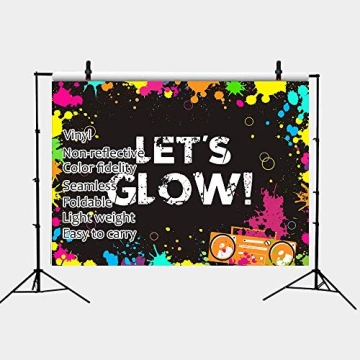 GYA Neon Let's Glow Party Backdrop 7x5ft Splatter Design