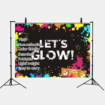 GYA Neon Let's Glow Party Backdrop 7x5ft Splatter Design