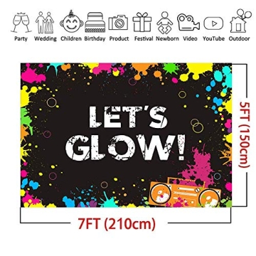 GYA Neon Let's Glow Party Backdrop 7x5ft Splatter Design