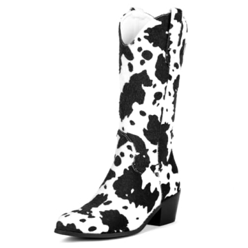 Cozivwaiy Women Cow Print Cowgirl Boots - Chic Comfort Fashion