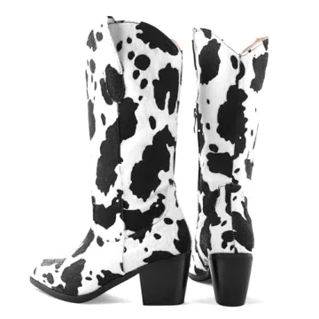 Cozivwaiy Stylish Cow Print Cowgirl Boots for Women
