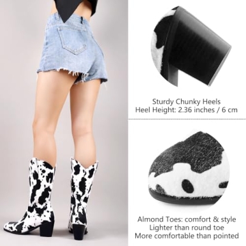 Cozivwaiy Stylish Cow Print Cowgirl Boots for Women