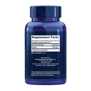 Life Extension Taurine Powder – Healthy Cardiovascular Support, Promotes Brain Health, Healthy Agi...
