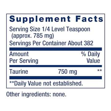 Life Extension Taurine Powder – Healthy Cardiovascular Support, Promotes Brain Health, Healthy Aging, and Muscle and Exercise Recovery – Gluten-Free, Non-GMO, Vegetarian – 300 Grams