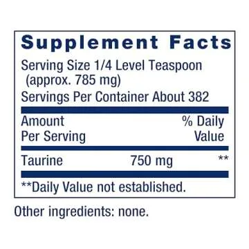 Life Extension Taurine Powder – Healthy Cardiovascular Support, Promotes Brain Health, Healthy Aging, and Muscle and Exercise Recovery – Gluten-Free, Non-GMO, Vegetarian – 300 Grams