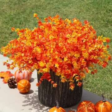 Ivydale Artificial Fake Outdoor Outside Mums Flowers Plants for Fall Autumn, 12 Bundles Faux Orange ...