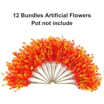 Ivydale Artificial Fake Outdoor Outside Mums Flowers Plants for Fall Autumn, 12 Bundles Faux Orange Plastic Shrubs Greenery Look Real UV Resistant for Front Door Porch Patio Balcony Garden Yard Decor