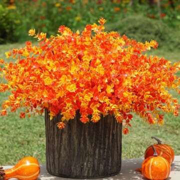 Ivydale Artificial Fake Outdoor Outside Mums Flowers Plants for Fall Autumn, 12 Bundles Faux Orange Plastic Shrubs Greenery Look Real UV Resistant for Front Door Porch Patio Balcony Garden Yard Decor