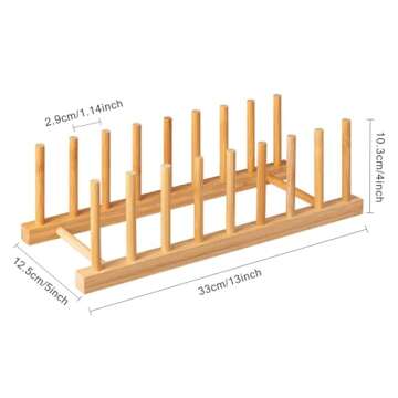 HBlife 2pcs Bamboo Dish Plate Bowl Cup Book Pot Lid Cutting Board Drying Rack Stand Drainer Storage ...