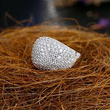 White Diamond Accent Dome Ring - Cluster Cubic Zirconia Paved Statement Wide Bands Size 5-11