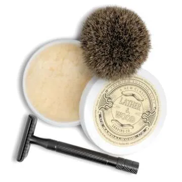 ather & Wood Shaving Soap - Sandalwood - Simply The Best Luxury Shaving Cream - Tallow - Dense Lather with Fantastic Scent for The Worlds Best Wet Shaving Routine. 4.6 oz (Sandalwood)