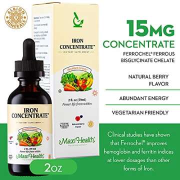 Liquid Iron Supplement for Women, Men and Kids - 15 mg Per ML Berry Flavored - High Potency - Easy t...