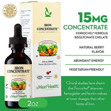 Liquid Iron Supplement for Women, Men and Kids - 15 mg Per ML Berry Flavored - High Potency - Easy t...