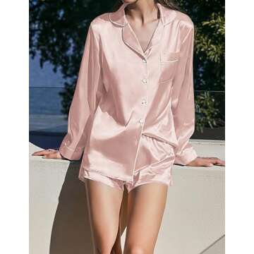 Ekouaer Bridal Feather Trim Silk Satin Pajama Set