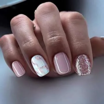 Stylish Eco-Friendly Short Square Press on Nails with Apricot Design for Women