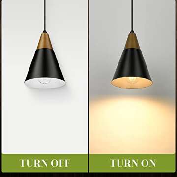 HUNEASON Pendant Lights, Modern Industrial Pendant Lighting Adjustable Height, Mid Century Modern Wooded and Metal Hanging Lamp for Kitchen Island Bar Dining Room Bedroom, Black