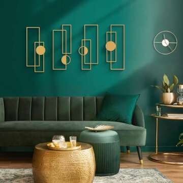 Glamativity Large 4 Pcs Black Abstract Metal Wall Art, 22.5 x 7.5'' Vertical Minimalist Décor Single Line Art Wall Décor, 3D Textured Sculptures, Modern Geometric Decor Hanging for Living Room Bedroom Bathroom Study