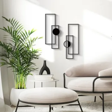 Glamativity Large 4 Pcs Black Abstract Metal Wall Art, 22.5 x 7.5'' Vertical Minimalist Décor Single Line Art Wall Décor, 3D Textured Sculptures, Modern Geometric Decor Hanging for Living Room Bedroom Bathroom Study