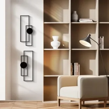 Glamativity Large 4 Pcs Black Abstract Metal Wall Art, 22.5 x 7.5'' Vertical Minimalist Décor Single Line Art Wall Décor, 3D Textured Sculptures, Modern Geometric Decor Hanging for Living Room Bedroom Bathroom Study