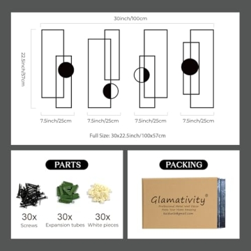 Glamativity Large 4 Pcs Black Abstract Metal Wall Art, 22.5 x 7.5'' Vertical Minimalist Décor Single Line Art Wall Décor, 3D Textured Sculptures, Modern Geometric Decor Hanging for Living Room Bedroom Bathroom Study