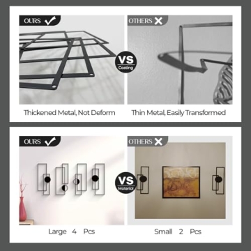 Glamativity Large 4 Pcs Black Abstract Metal Wall Art, 22.5 x 7.5'' Vertical Minimalist Décor Single Line Art Wall Décor, 3D Textured Sculptures, Modern Geometric Decor Hanging for Living Room Bedroom Bathroom Study