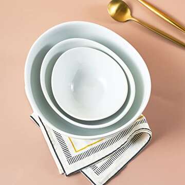 LYEOBOH 3 Tier Serving Bowls Set Tiered Serving Stand, Porcelain Oval Bowls with Collapsible Metal Stand for Entertaining, Party, Dessert Display, Candy, Chip and Dip (Gold)